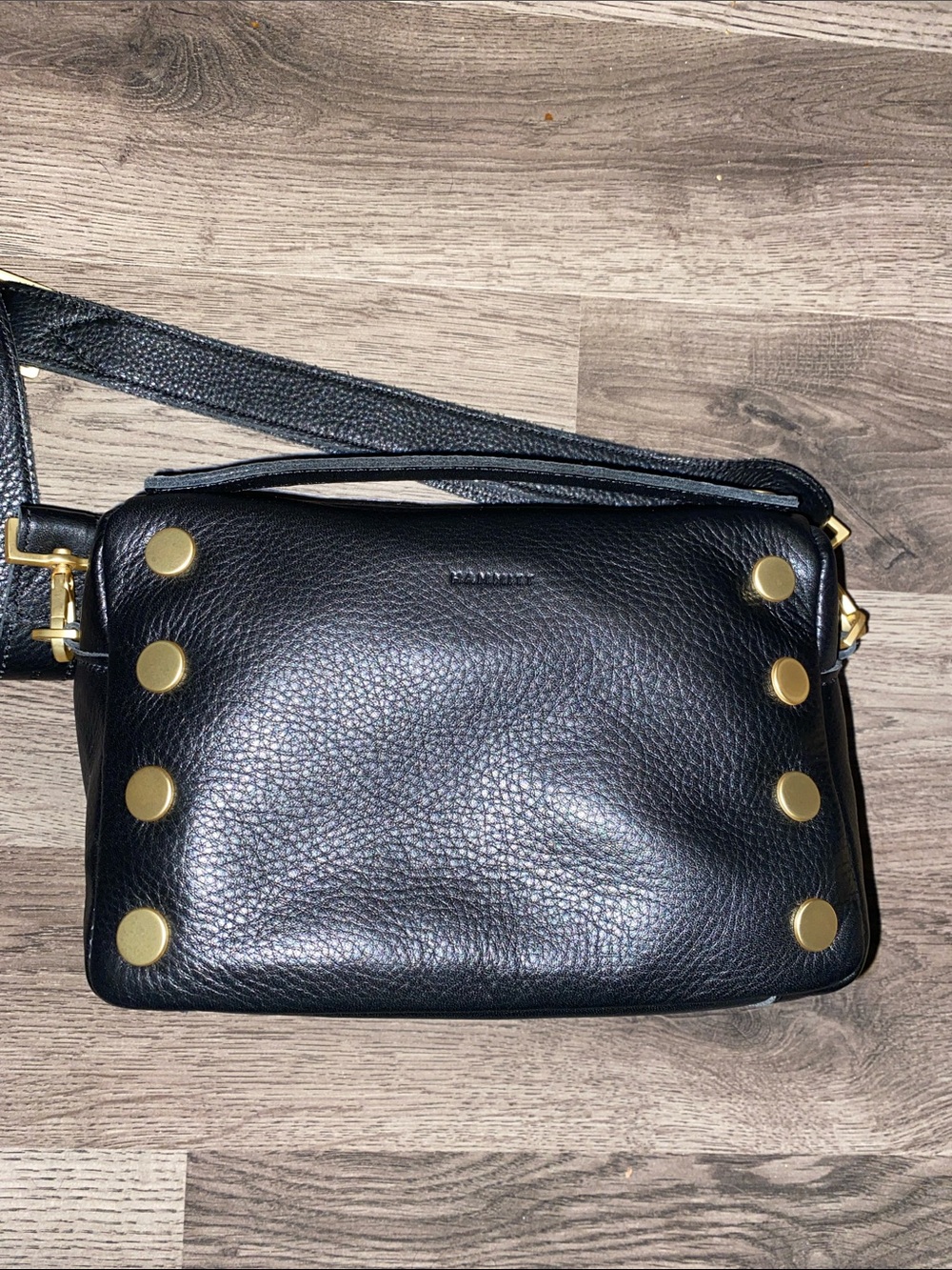 Black Pebble Leather Crossbody Bag with Gold Studs - Picture 3 of 7